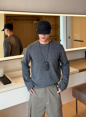 極简ROW风羊绒羊毛混纺针织衫圆领灰色毛衣男女情侣款