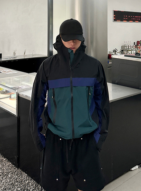 潮牌春季新款连帽防水工装夹克外套男士拉链长袖潮奢功能冲锋衣
