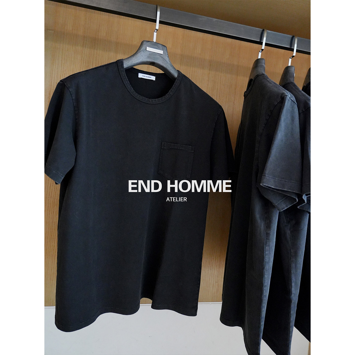 END HOMME RR*老钱风靛染竹节针织复古水洗做旧全棉短袖T恤男夏季