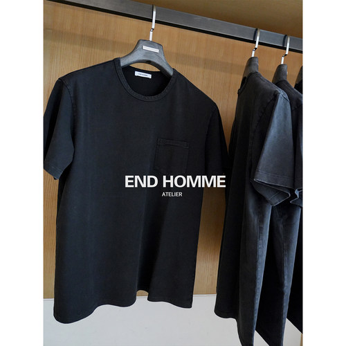 END HOMME RR*老钱风靛染竹节针织复古水洗做旧全棉短袖T恤男夏季