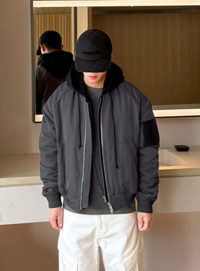END HOMME 韩版可拆卸假两件分层式连帽飞行员夹克男宽松棉服外套