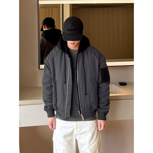 END HOMME 韩版可拆卸假两件分层式连帽飞行员夹克男宽松棉服外套