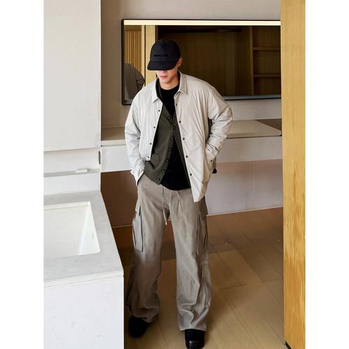 END HOMME|日本进口超轻量桑蚕丝棉衣极简翻领轻薄棉服外套男夹克