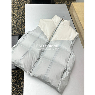 高端B 潮 时髦超轻绵羊皮拼接90白鹅绒立领面包羽绒马甲男情侣款