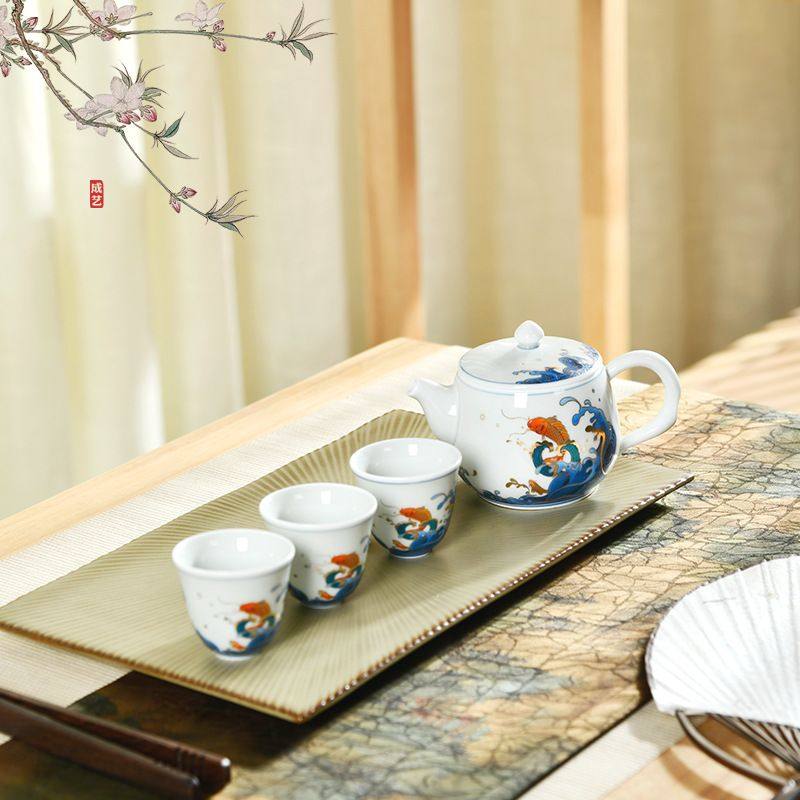 成艺白瓷功夫茶具盖碗茶壶茶杯家用整套户外旅行白陶瓷茶具套装,餐饮具,功夫茶具,淘宝优惠券,粉丝福利购,淘宝优惠卷