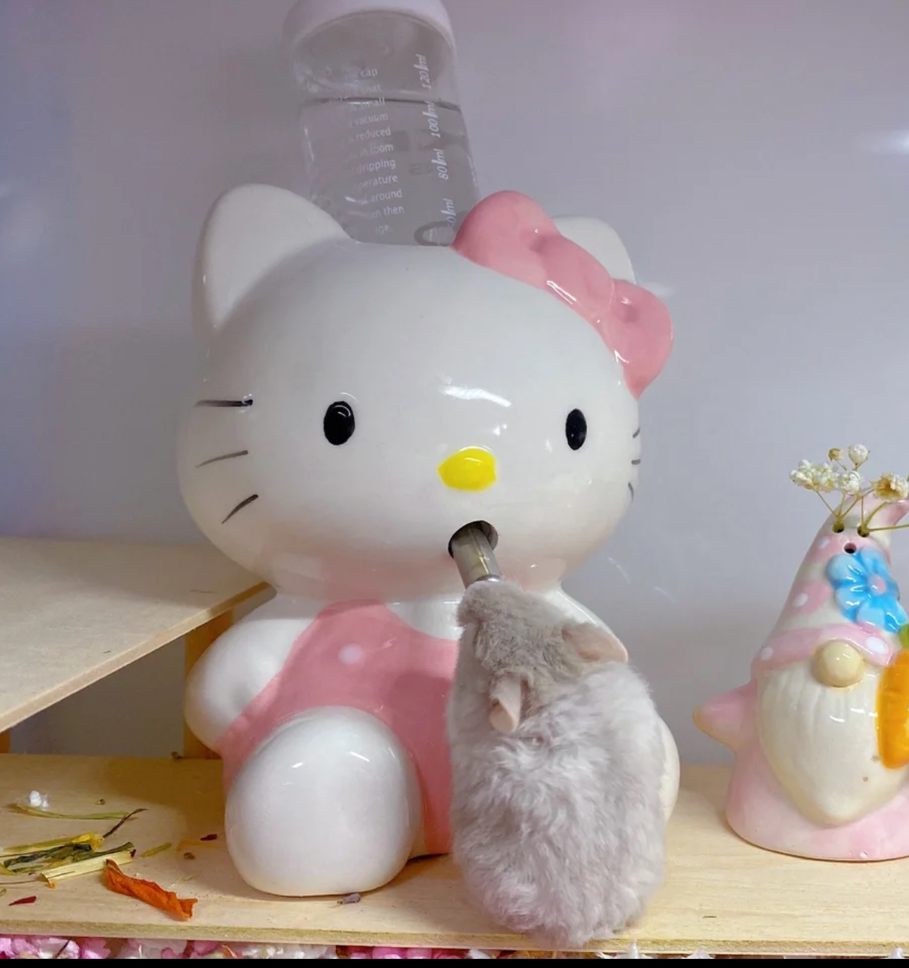 可爱Kitty水壶支架金丝熊陶瓷水樽造景仓鼠刺猬通用饮水器自动