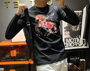 奢品高端双面水柔棉打底圆领长袖 休闲潮 T恤男简单欧货高品个性