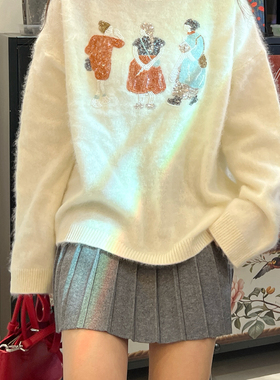 VOT-串珠精致有趣小皮草水洗拉毛保暖毛衣（含100绵羊毛）A205810