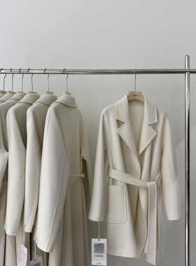 a some-羊绒法式简约翻领系带羊毛外套(配腰带)（含30羊绒）C9902