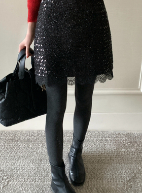 DARA ROSE-早春黑色亮片蕾丝高级感洋气a字包臀裙半身裙S8417