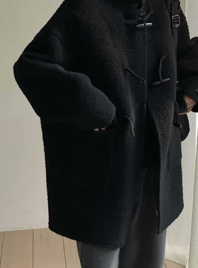 Hand made-黑色宽松版大衣羊毛外套（含100绵羊毛）大连东越-3583
