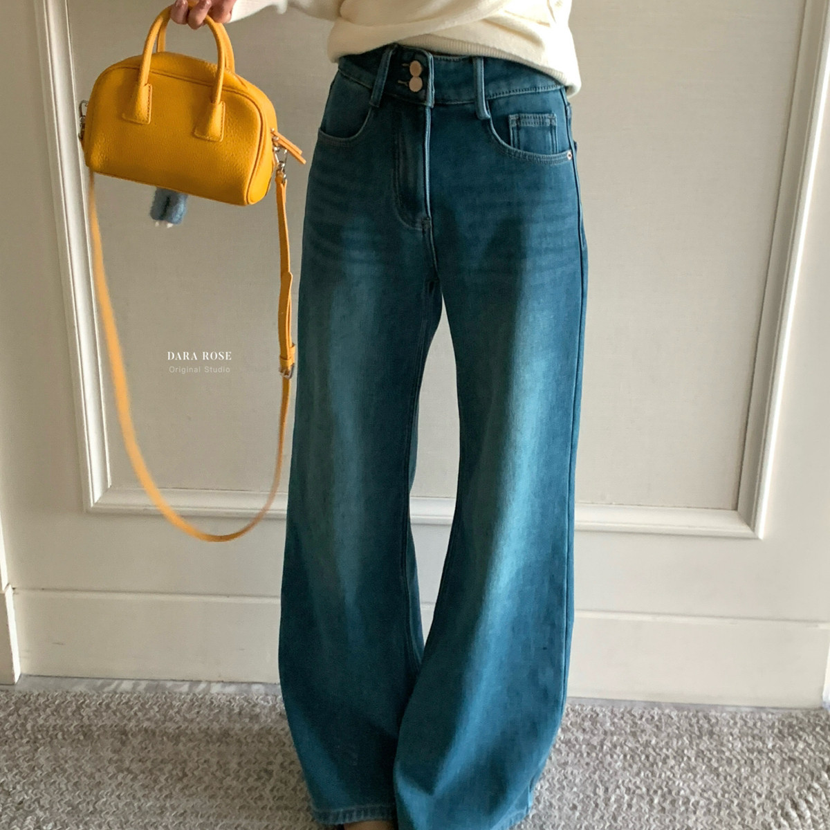 DARA ROSE-高腰两粒扣韩版时尚宽松拖地牛仔裤S8242,女装/女士精品,休闲裤,淘宝优惠券,粉丝福利购,淘宝优惠卷