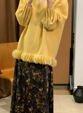 Vaoom-植物艺术氛围感复古印花精致松紧腰半身裙V269