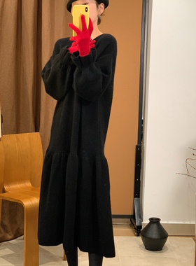 Vaoom-温柔风木耳边袖圆领显瘦针织连衣裙（含8.9绵羊毛）K1580