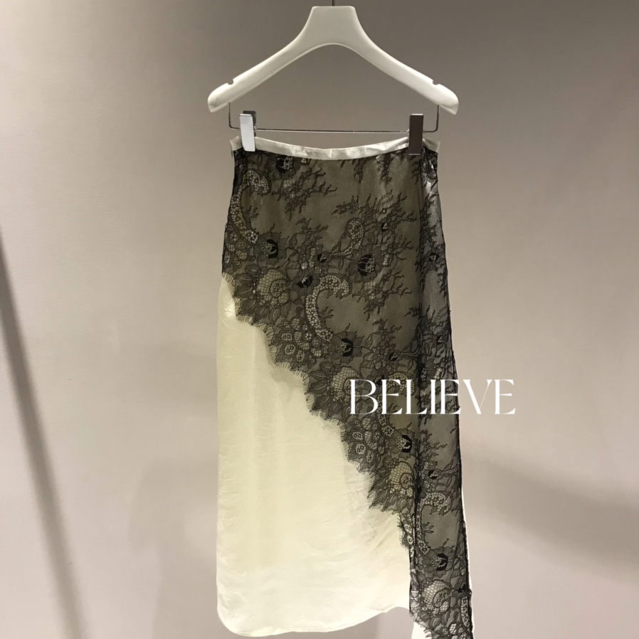 BELIEVE-夏上新轻奢小众款蕾丝拼接醋酸半身裙