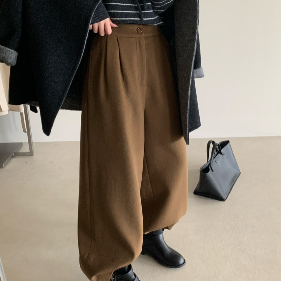 BLESSED MOMENT-气质休闲羊毛毛呢阔腿休闲裤（含30羊毛）FK1345