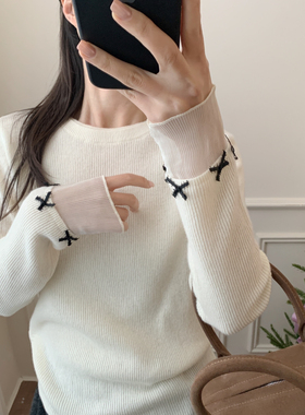 芭妮Bonnet-韩系袖口蕾丝拼接打底针织衫（含100羊毛）N132-5012