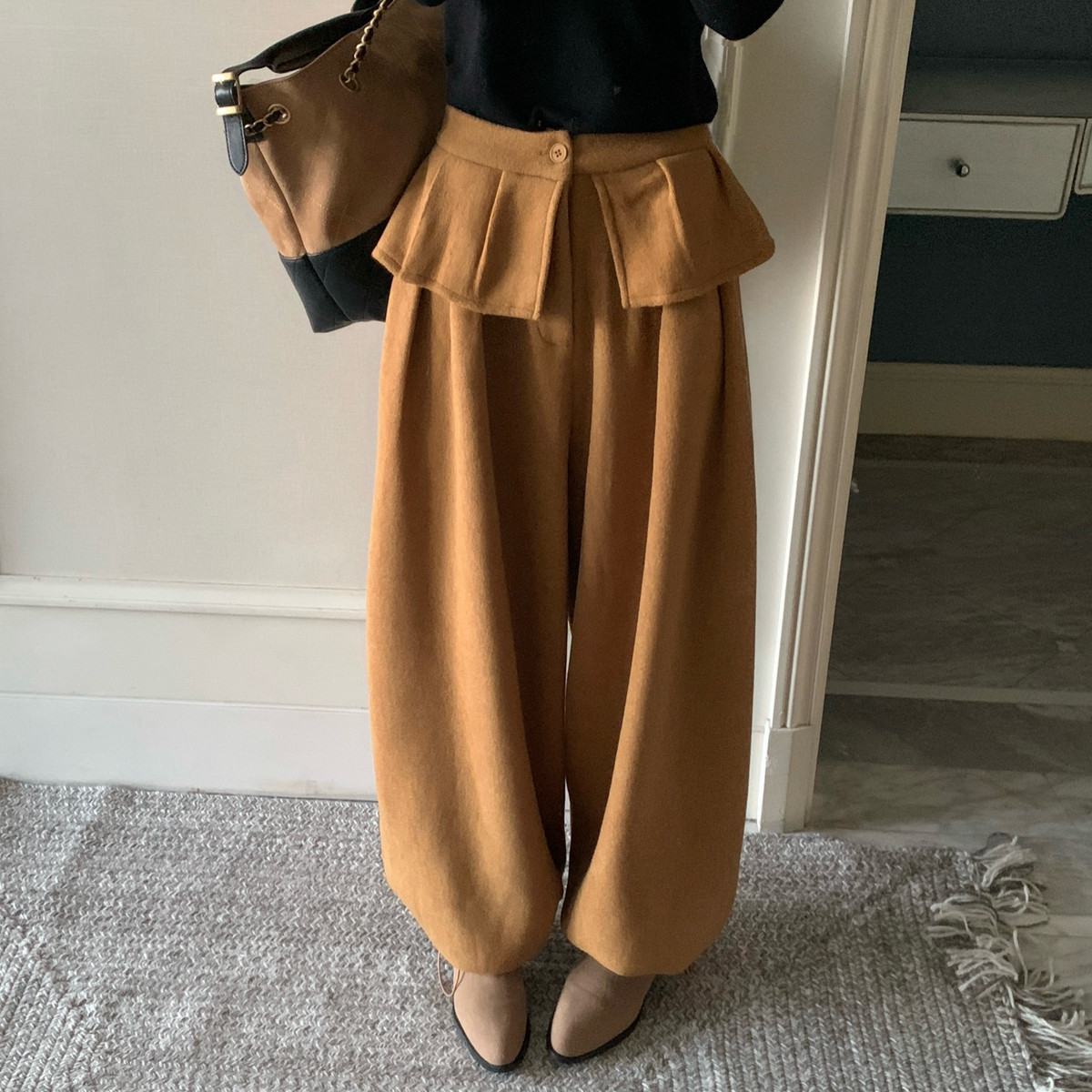 DARA ROSE-韩系层叠荷叶边加绒加厚毛呢垂感休闲裤S7983,女装/女士精品,休闲裤,淘宝优惠券,粉丝福利购,淘宝优惠卷