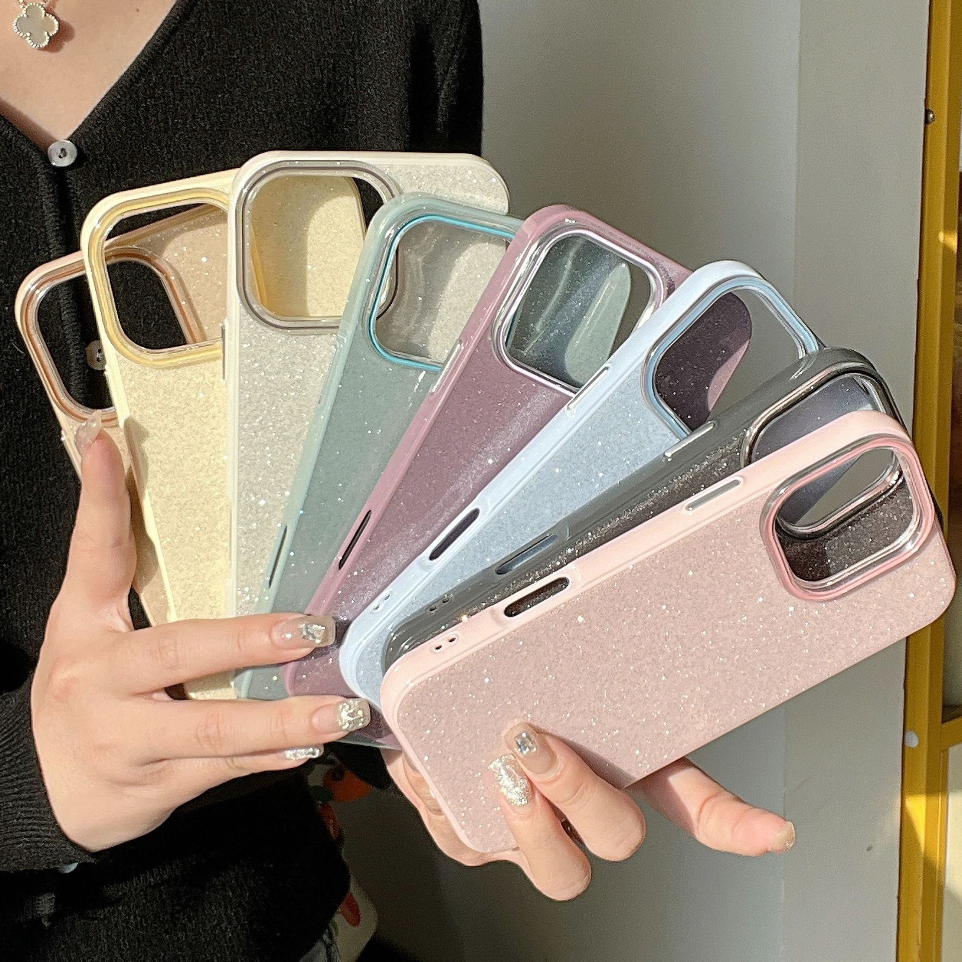 ins 轻奢闪粉适用iPhone16Pro max苹果17手机壳15/14简约纯色软壳