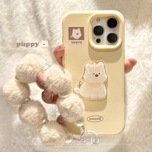 适用苹果16手机壳15promax可爱西高地iphone14奶黄立体13软12挂链