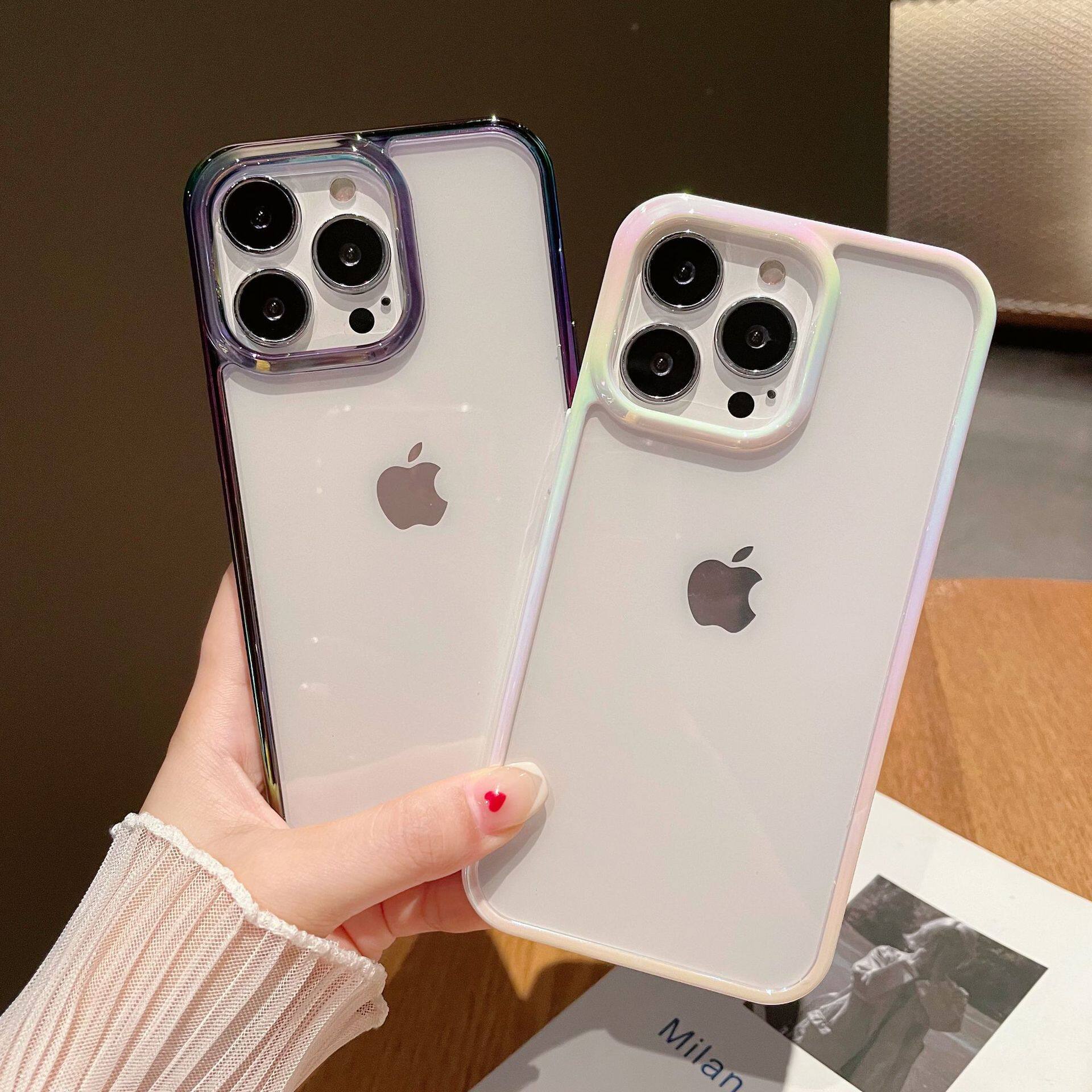 SUITABLE FOR APPLE 16PROMAX PHONE CASE IPHONE14 COLORFUL LASER 13 SIMPLE GROOVE 12 TRANSPARENT ANTI-DROP FEMALE