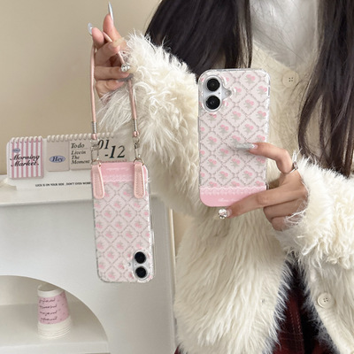 春日粉色玫瑰花链条适用iPhone15promax苹果16手机壳13/14双层IMD