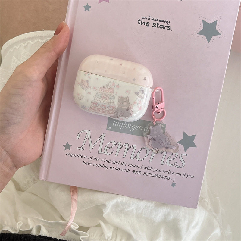 可爱蛋糕猫咪airpodspro2耳机壳适用苹果1/2/3/4代无线蓝牙保护套