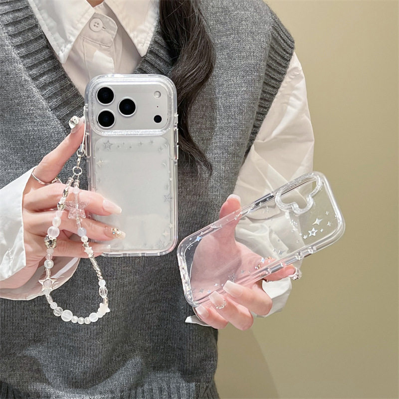 ins透明细闪镭射星星适用iphone17Promax苹果16手机壳15双层14/13