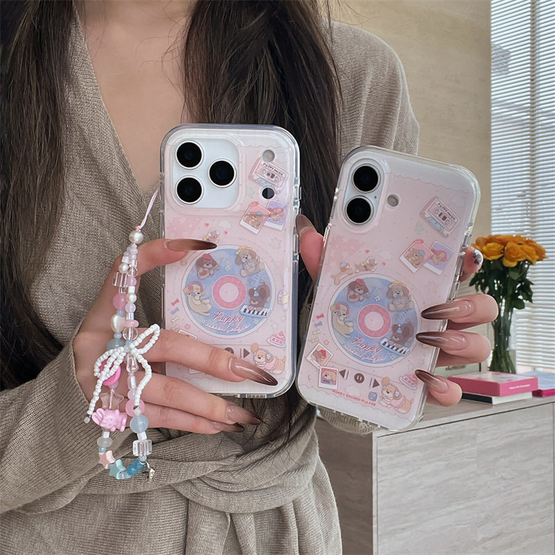 卡通可爱唱片狗狗播放器适用iphone17Promax苹果16手机壳15双层14