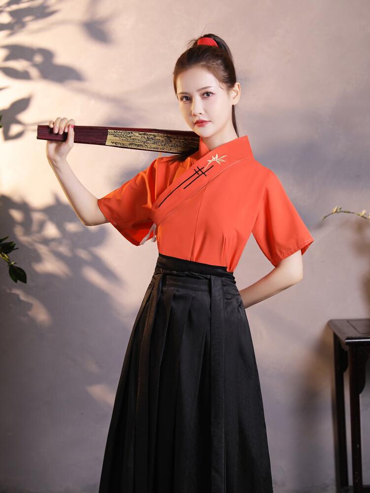 HANFU 여성 중국 스타일 크로스 칼라 허리 길이 무술 스타일 신선한 HANFU 학생 남성 및 여성 케이터링 작업복 여름 반팔