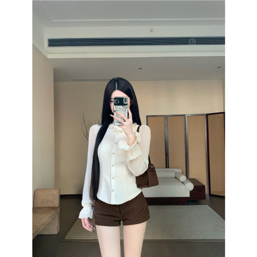 Cz纯子法式经典 百搭叠穿高领花边衬衣宫廷立领显瘦设计感上衣