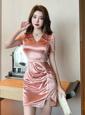 夜场工作服黑色漏背性感裙低胸女装夜总店连衣裙桑拿按摩气质短裙