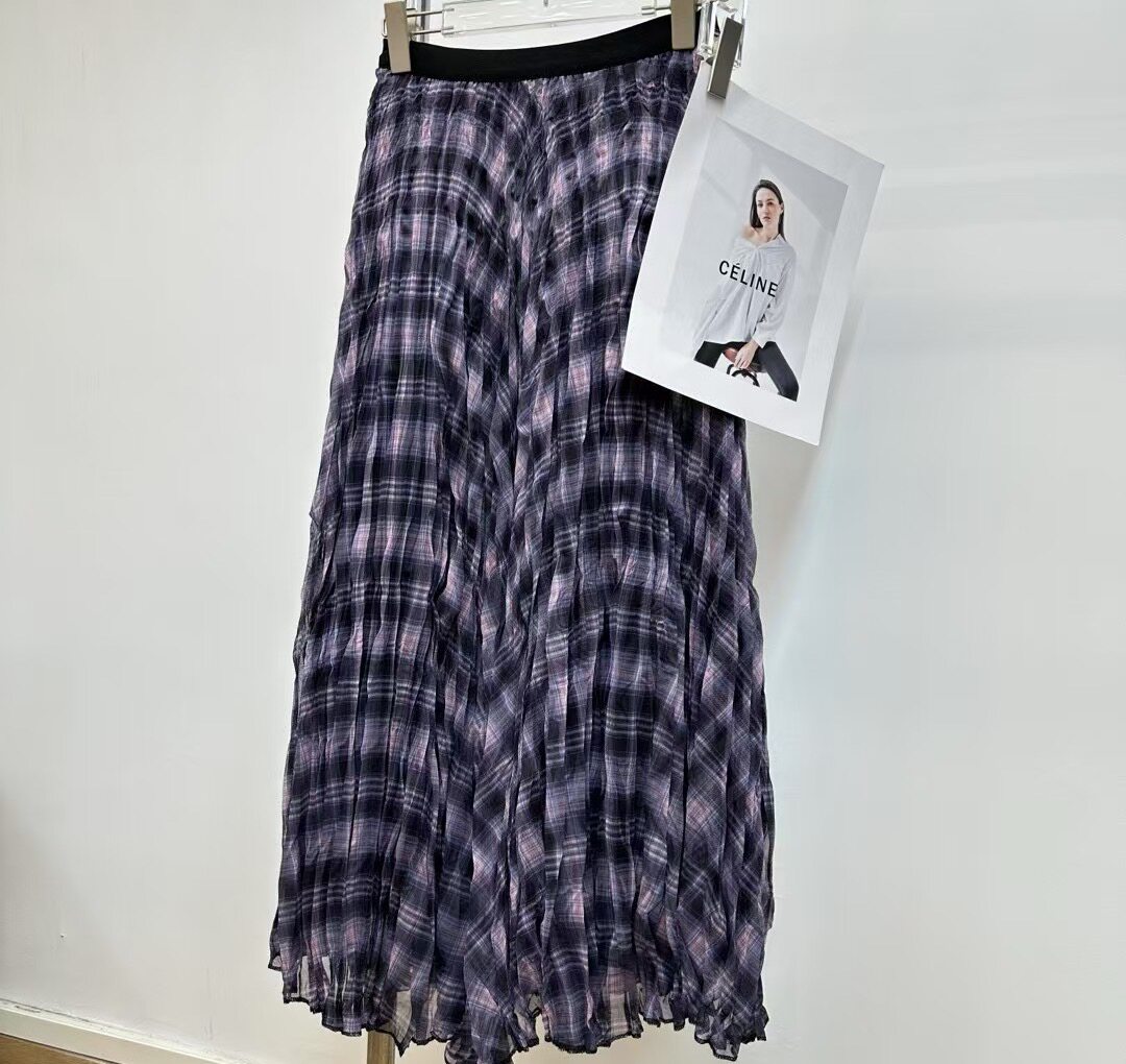 春秋高级复古格纹网纱不规则半身裙宽松显瘦垂感大摆中长款a字裙