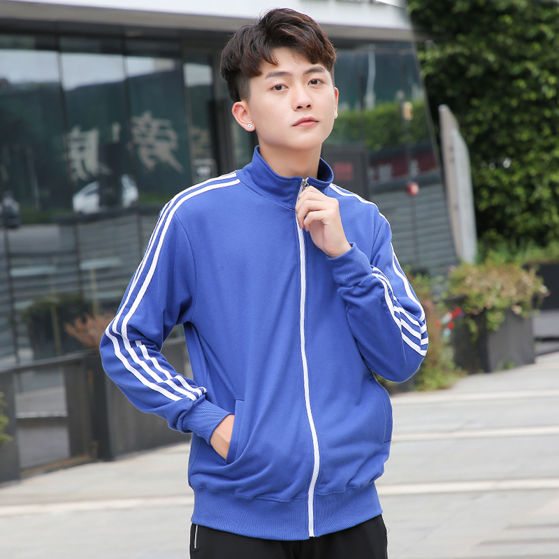 新品春秋季日系小清新百搭三条杠拉链长袖卫衣外套男女情侣运动服
