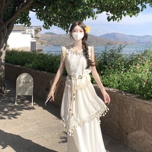 波西米亚流苏度假不规则连衣裙2025重工背心女夏季 新款 半身裙套装