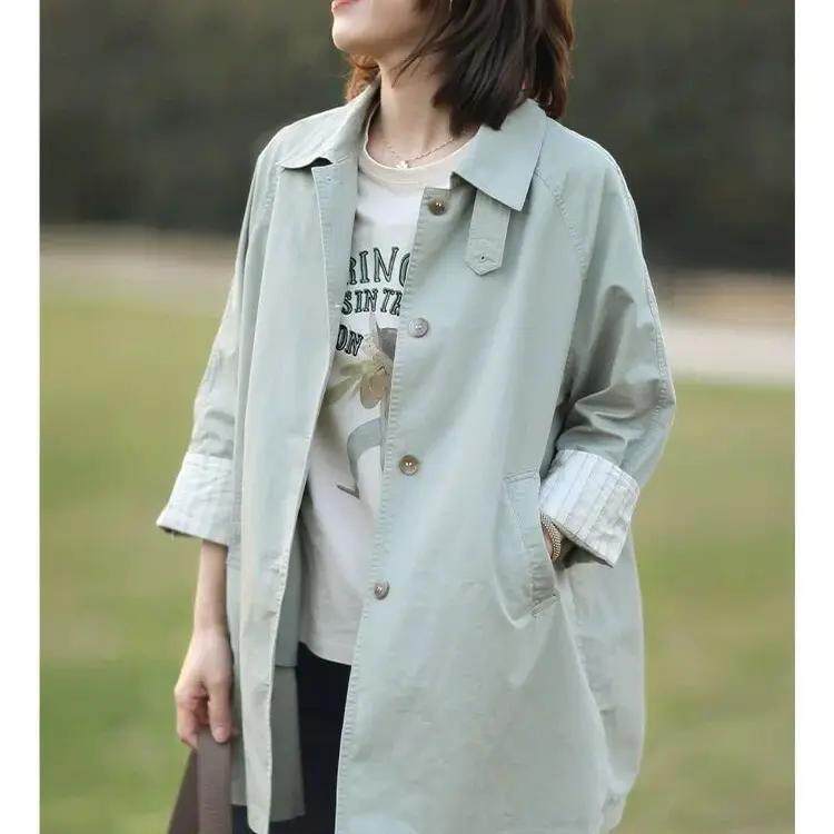 简约风女士中长款风衣优雅时尚2026春夏新款九分袖宽松大码外套