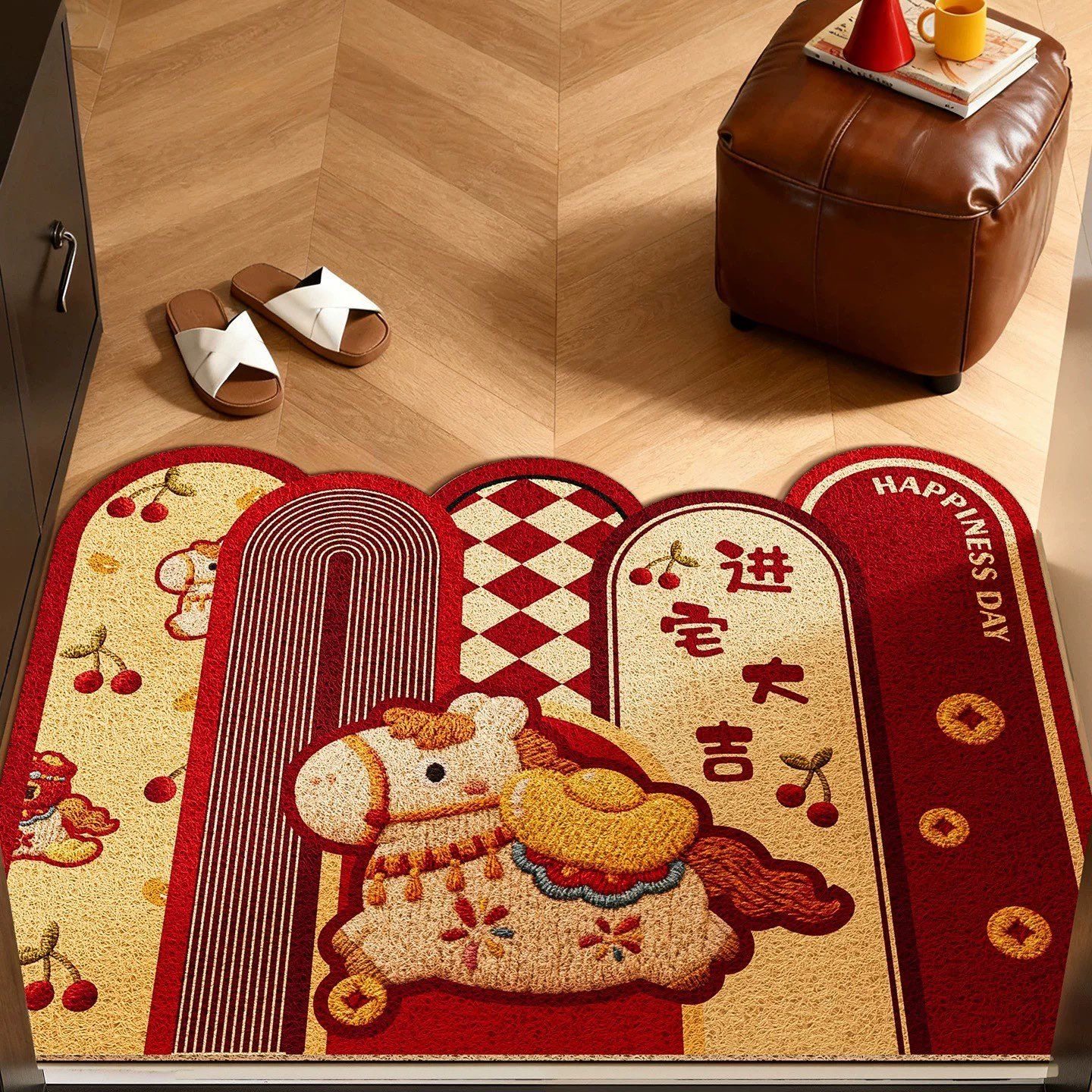2026马年入户门口地垫新年丝圈脚垫防滑卡通进门玄关喜庆红色地毯,居家布艺,入户地垫,淘宝优惠券,粉丝福利购,淘宝优惠卷