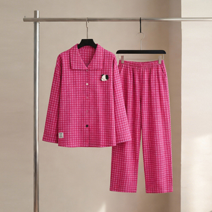 思莉家睡衣女款纯棉格子2026春季新款长袖可外穿高级感家居服套装