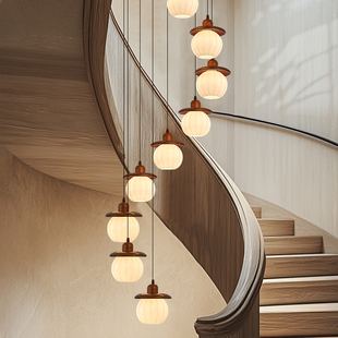 中古风楼梯吊灯法式复古餐厅过道实木别墅客厅挑空小复式吊灯