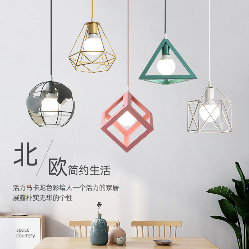 北欧餐厅吊灯三头现代简约led个性创意钻石过道吧台工业风小吊灯