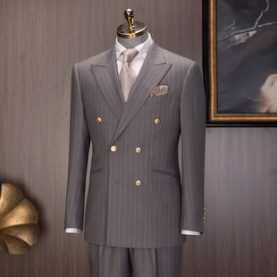 商务正装 双排扣西装 感婚庆礼服 半麻衬男士 50澳洲羊毛西服套装