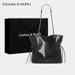 香港品牌原创福袋包大号2025新款 大容量抽绳链条托特包软皮单肩包