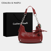 香港代购 魅力磁场红色小包腋下包包女小众设计质感单肩斜挎月牙包