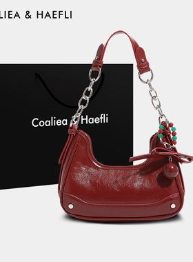 香港代购魅力磁场红色小包腋下包包女小众设计质感单肩斜挎月牙包