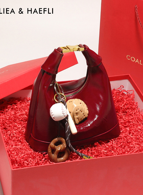 香港品牌油蜡皮饺子包26新款质感红色手提包包女款通勤单肩斜挎包