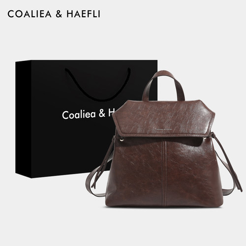 香港代购油蜡皮双肩包女绳结背包