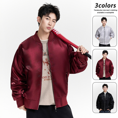 马克华菲男士棒球服防风春秋户外休闲时尚液态金属水晶缎夹克外套