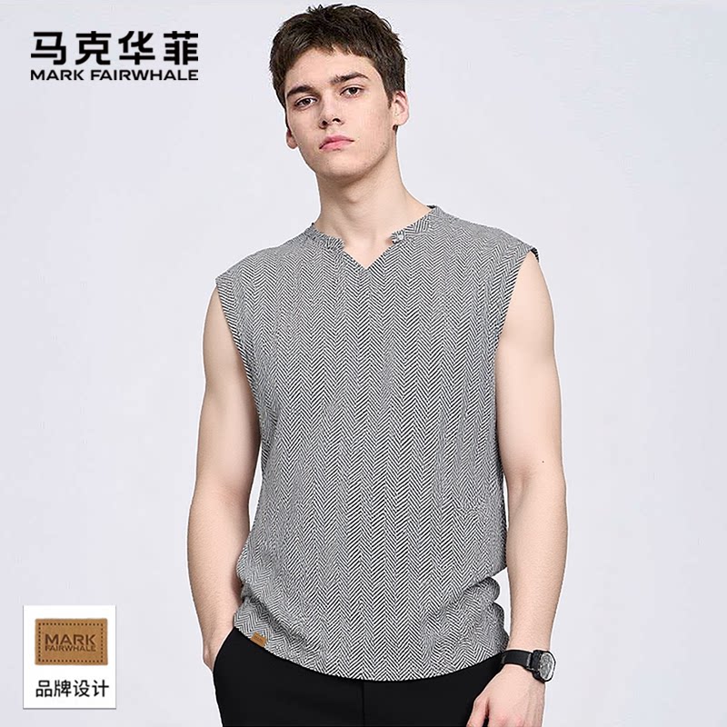 马克华菲无袖T恤男士夏季麦穗纹理感背心简约休闲坎肩打底衫衣服