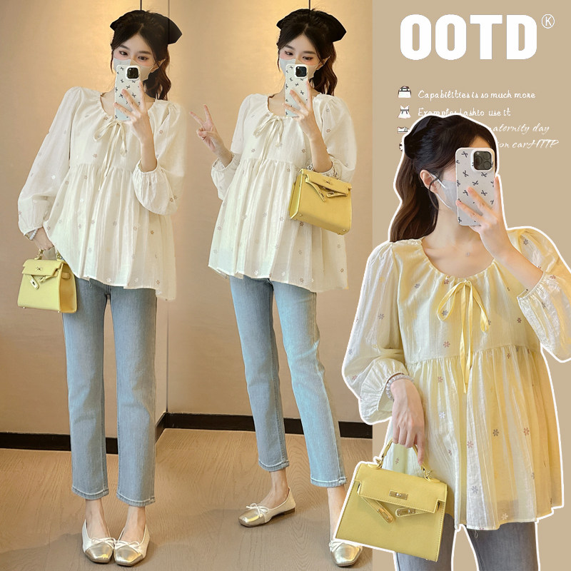 2026新款孕妇装春装小清新宽松显瘦遮肚娃娃衫春季慵懒风休闲上衣