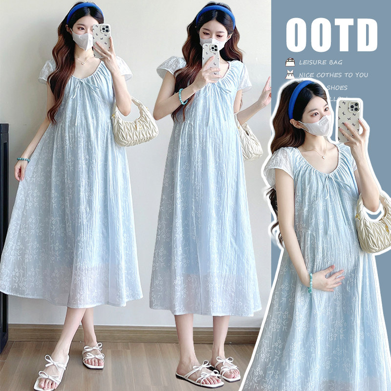 2026孕妇裙子夏装小清新气质减龄宽松显瘦过膝长裙夏季薄款连衣裙